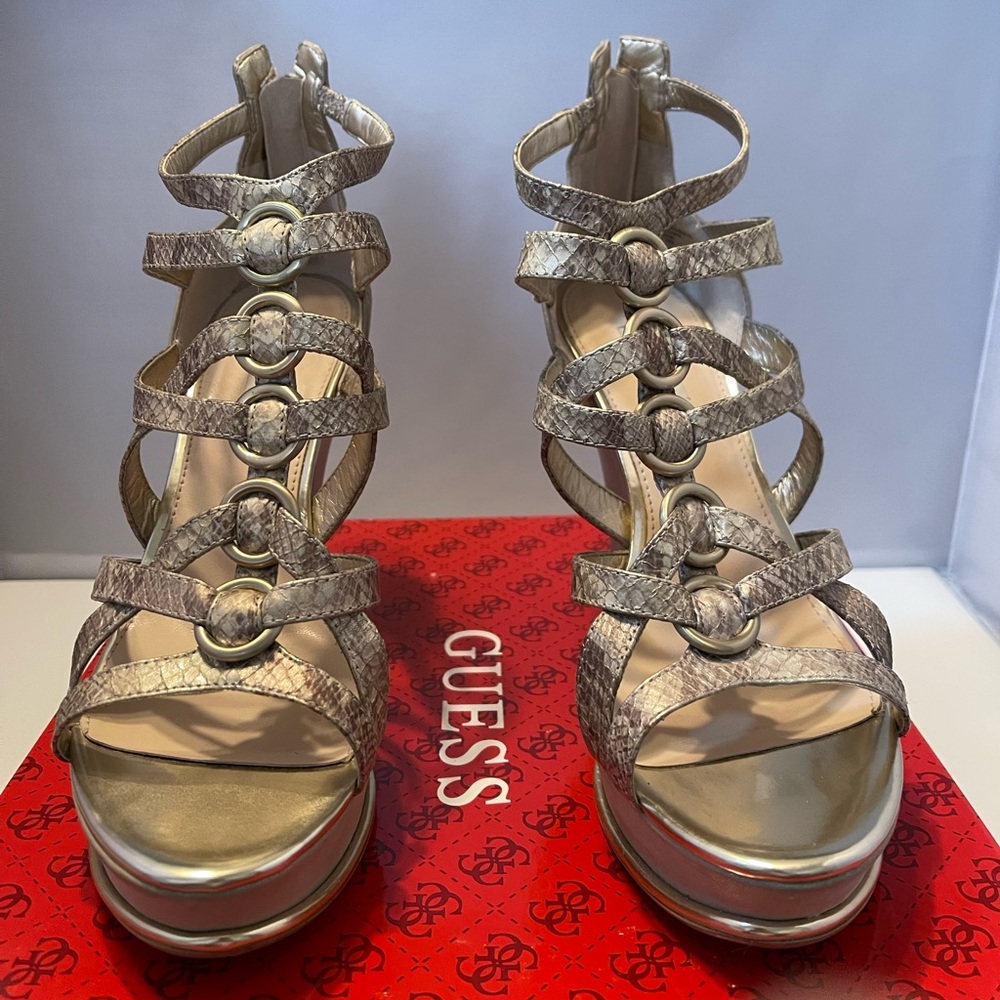 Guess Gold Multi Snake Print Platform Wedges Gw B… - image 1